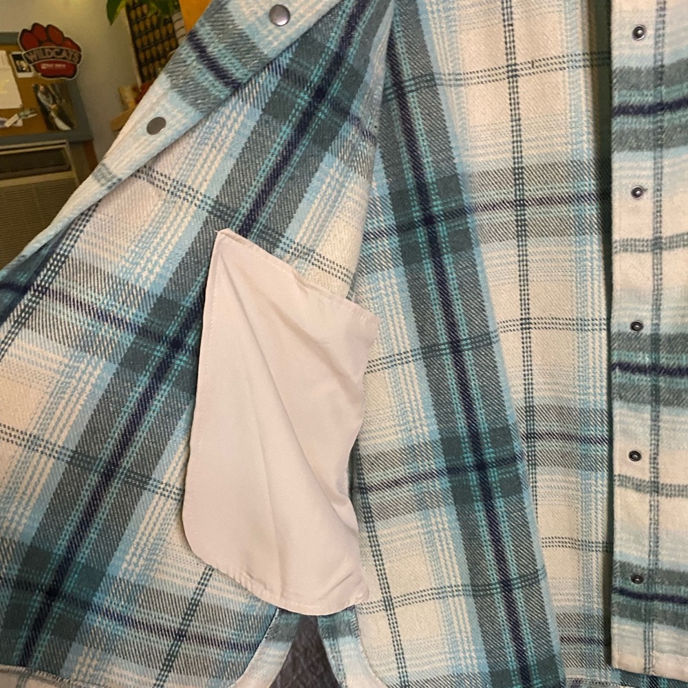 Old Navy Teal and Cream Plaid Jacket - Picture 3 of 6